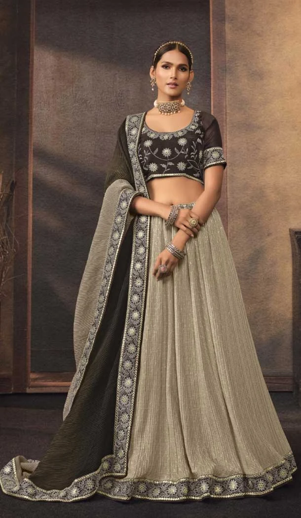 Black Color Embroidery Work Chinon Festive Party Wear Lehenga Choli -4566155543
