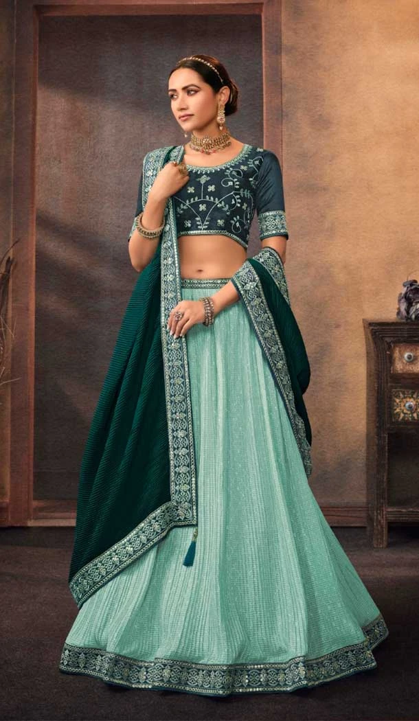 Blue Color Embroidery Work Chinon Festive Party Wear Lehenga Choli -4566155544