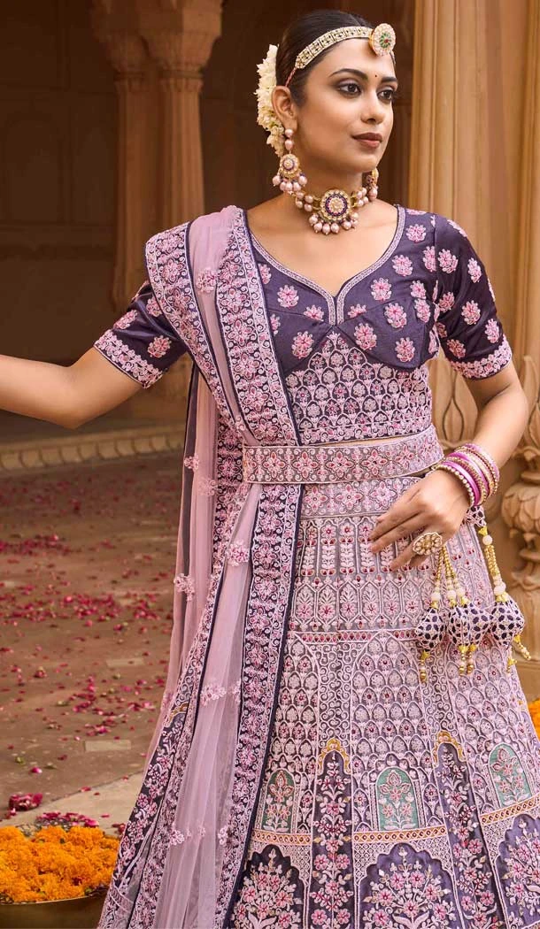 Purple Color Velvet Embroidery Work Bridal Wedding Wear Lehenga Choli -4578155652