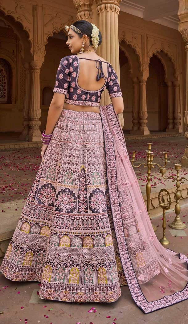 Purple Color Velvet Embroidery Work Bridal Wedding Wear Lehenga Choli -4578155652