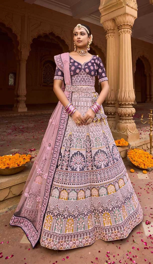 Purple Color Velvet Embroidery Work Bridal Wedding Wear Lehenga Choli -4578155652