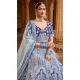 Pretty Blue Color Embroidery Velvet Bridal Wedding Wear Lehenga Choli -4578155653