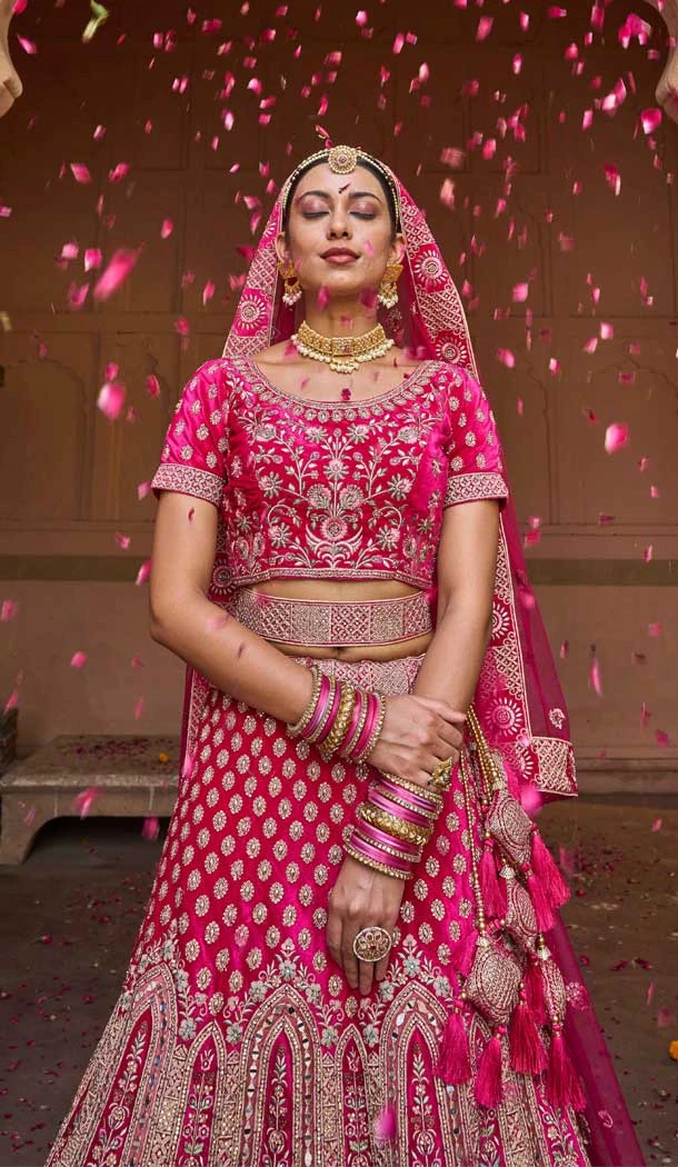 Pink Color Velvet Embroidery Work Bridal Wedding Wear Lehenga Choli -4578155654