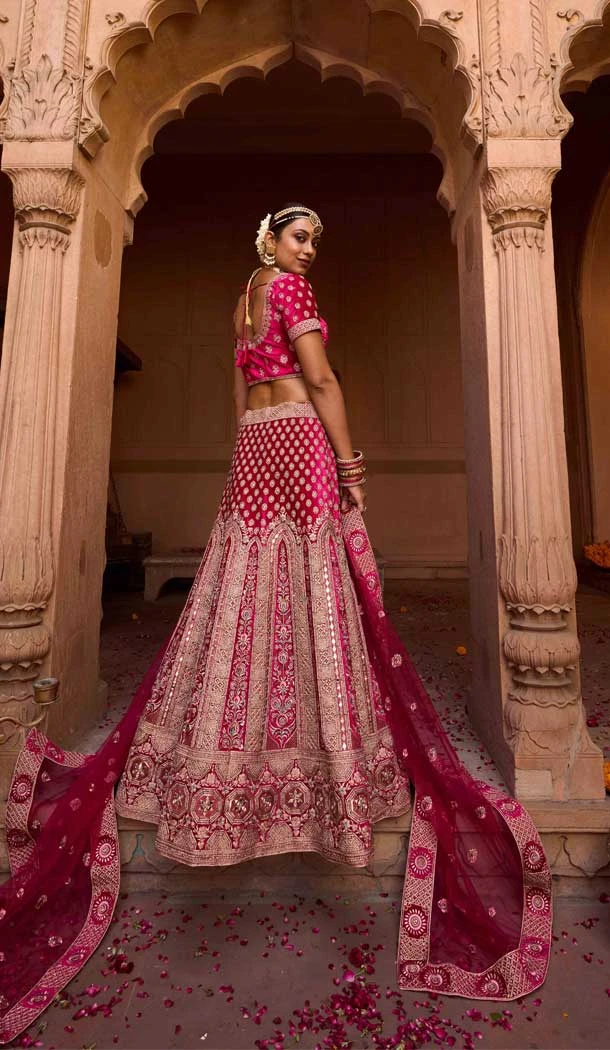 Pink Color Velvet Embroidery Work Bridal Wedding Wear Lehenga Choli -4578155654