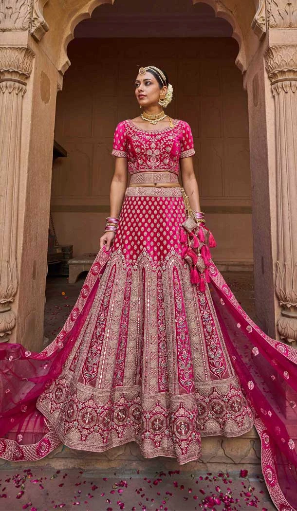Pink Color Velvet Embroidery Work Bridal Wedding Wear Lehenga Choli -4578155654