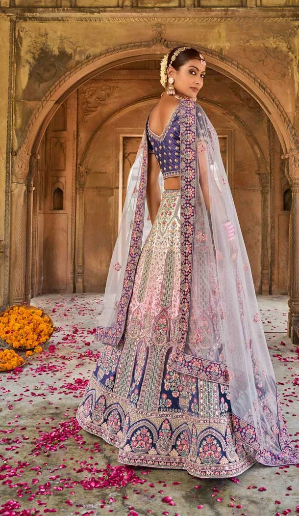 Style Purple Color Embroidery Velvet Bridal Wedding Wear Lehenga Choli -4578155655