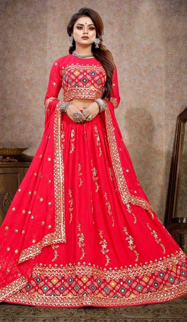 Pink Embroidery Viscose Georgette Designer wear Lehenga Choli -4589155741