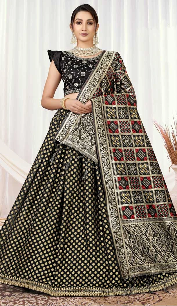 Black Color Viscose Jacquard Traditional Party Wear Lehenga Choli -4590155750