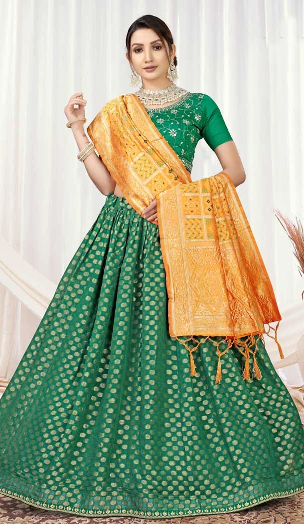 Rama Green Color Viscose Jacquard Traditional Wear Women Lehenga Choli -4590155756