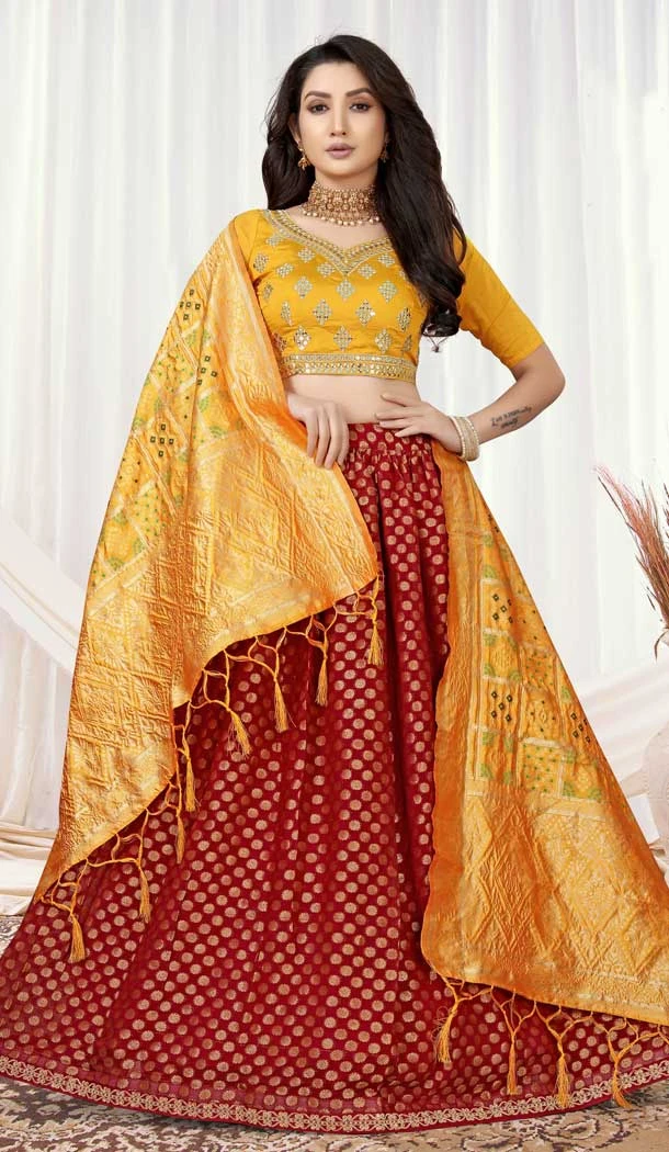 Maroon Color Viscose Jacquard Traditional Party Wear Lehenga Choli -4590155757