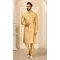 Gold Banarasi Art Silk Work Wedding Wear Men's Kurta Pajama With Jacket -4606155887