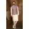 Digital Printed Thread Work Dark Onion Cream Men's Wedding Wear Kurta Pajama With Jacket -4606155916