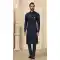 Function Wear Navy Blue Color Mirror Work Art Silk Men's Kurta Pajama With Jacket -4607155937