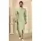 Function Wear Mint Green Color Mirror Work Art Silk Men's Kurta Pajama With Jacket -4607155939