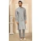 Grey Color Embroidery Work Art Banarasi Silk Men's Wear Kurta Pajama With Jacket -4607155957