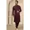 Function Wear Wine Color Mirror Work Art Silk Men's Kurta Pajama With Jacket -4607155960