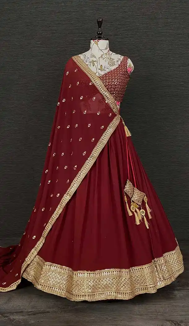 Maroon Color Georgette Designer Party Wear Leheenga Choli -4609155990