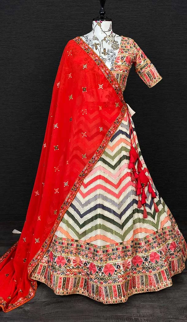 Multi Color Georgette Sequins And Embroidery Work Designer Party Wear Leheenga Choli -4609155991
