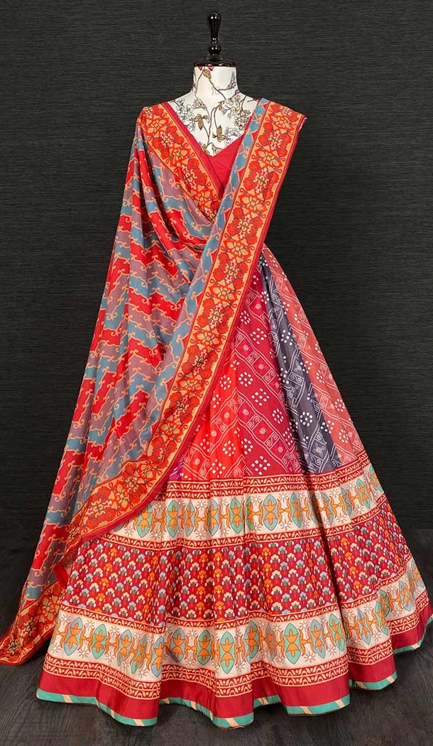 Red Color Print Work Vaishali Silk Festival Wear Lehenga Choli -4610155996