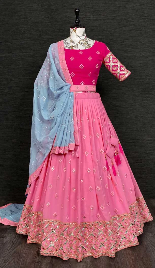 Pink Georgette Sequins Embroidery Work Party Wear Plus Size Lehenga Choli -4611155999