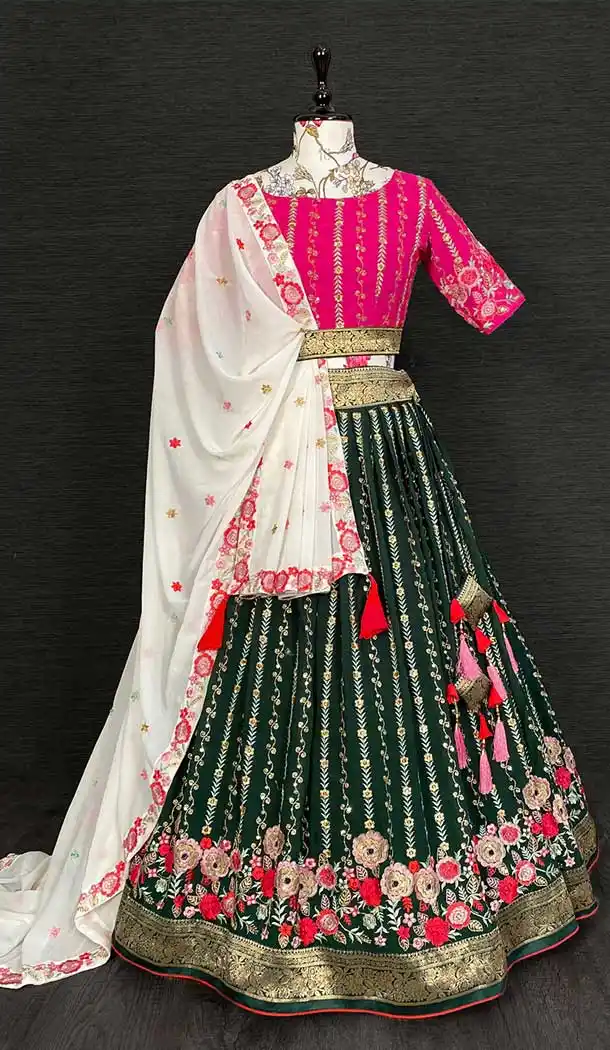 Green Georgette Sequins Embroidery Work Party Wear Plus Size Lehenga Choli -4611156000