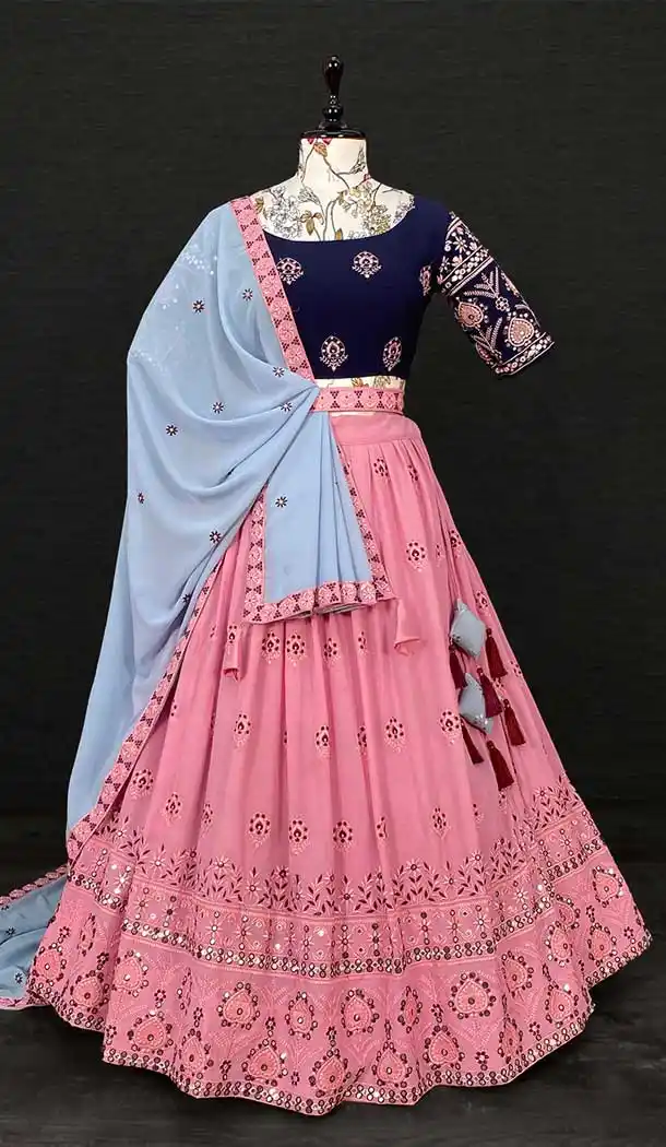 Pink Georgette Thread Embroidery Work Party Wear Plus Size Lehenga Choli -4611156001