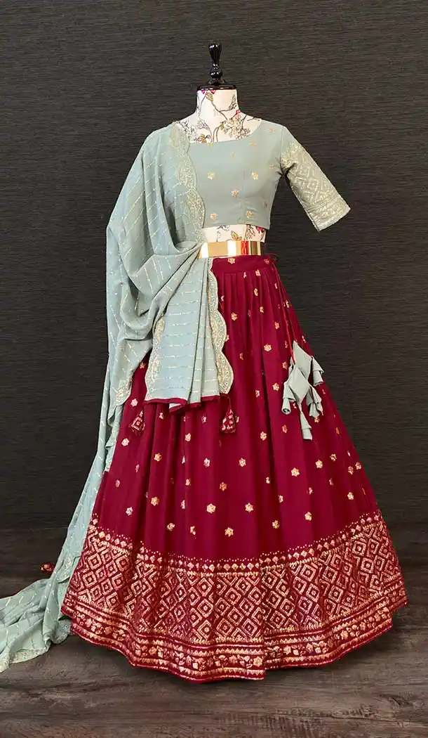 Maroon Georgette Sequence Embroidery Work Party Wear Plus Size Lehenga Choli -4611156007
