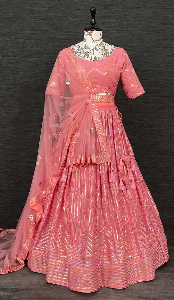 Pink Georgette Thread Embroidery Work Party Wear Plus Size Lehenga Choli -4611156012