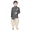 Grey Color Dhupion Silk Readymade Kids Boys Festival Wear Dhoti Kurta - 4624156109