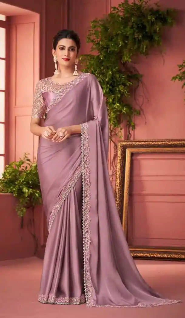 Onion Pink Color Georgette Embroidery Work Designer Party Wear Plus Size Saree -4629156197