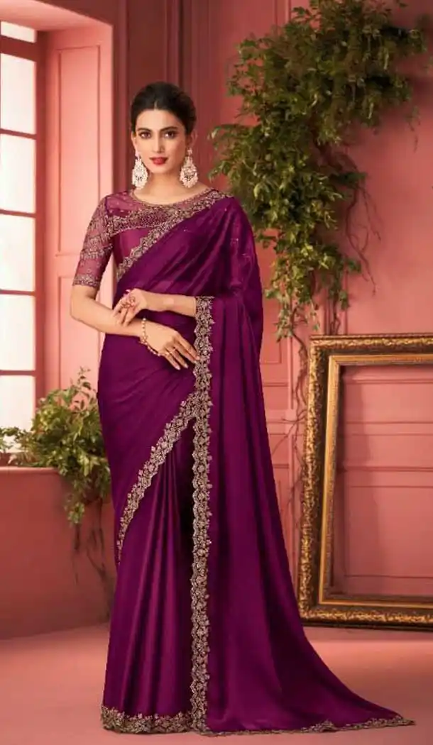 Purple Color Georgette Embroidery Work Designer Party Wear Plus Size Saree -4629156201