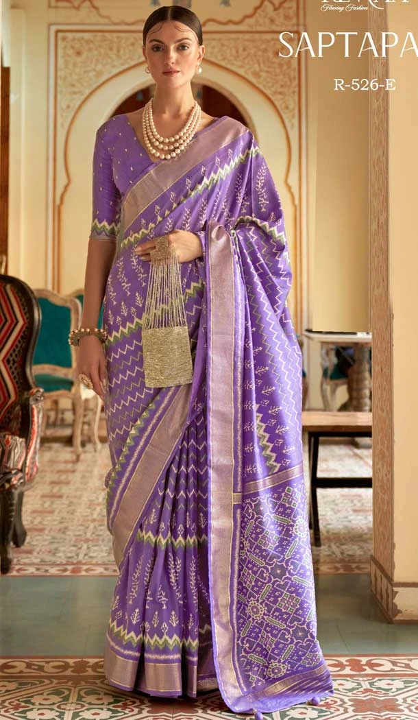 Light Purple Color Digital Print Work Smooth Patola Silk Casual Wear Women Saree -4630156213