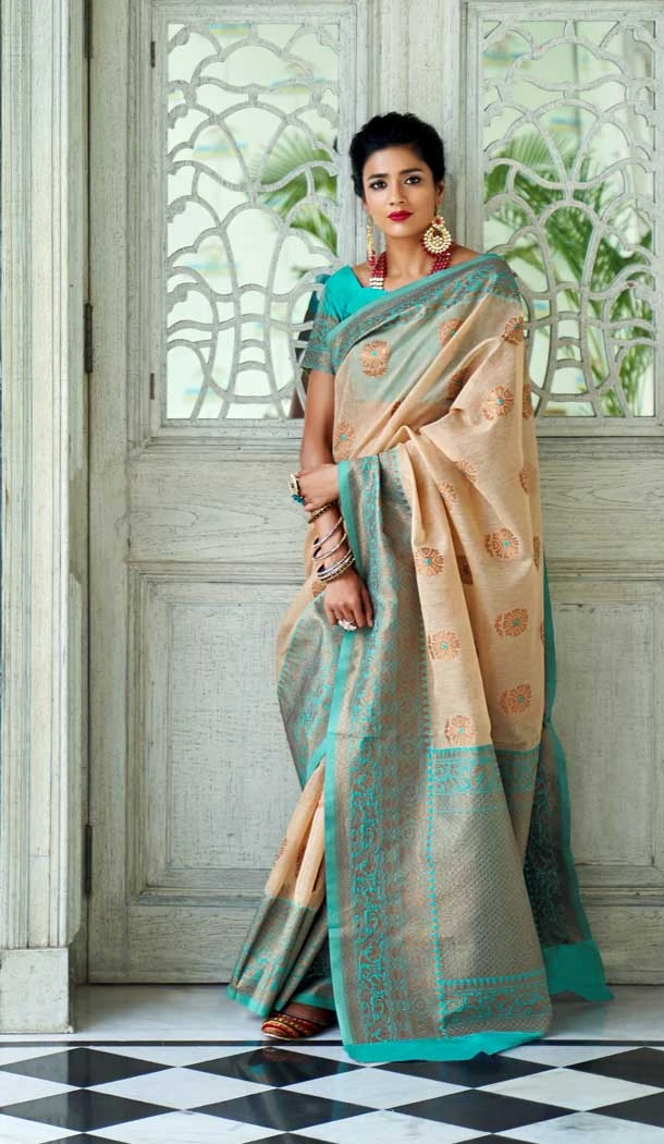 Cream Color Linen Silk Woven Zari Printed Work Traditional Party Wear Saree -4631156219 Cream Color Linen Silk Woven Zari Printed Work Traditional Party Wear Saree -4631156219