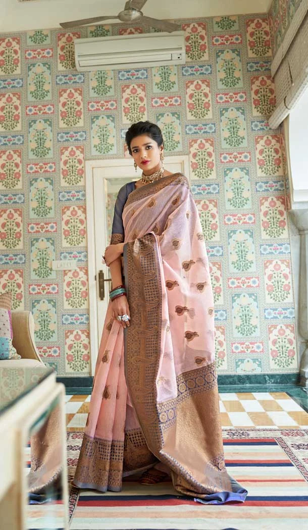 Light Pink Color Linen Silk Woven Zari Printed Work Traditional Party Wear Saree -4631156222 Light Pink Color Linen Silk Woven Zari Printed Work Traditional Party Wear Saree -4631156222
