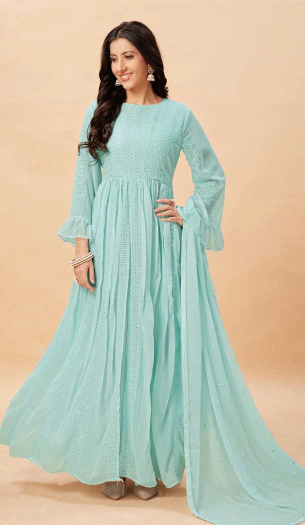 Fancy Sky Blue Color Faux Georgette Embroidery Work Anarkali Style Suit -4635156243