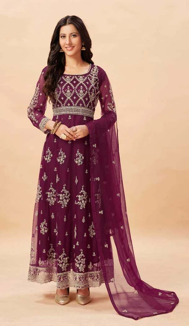 Elegant Rust Color Faux Georgette Embroidery Work Anarkali Style Suit -4635156244