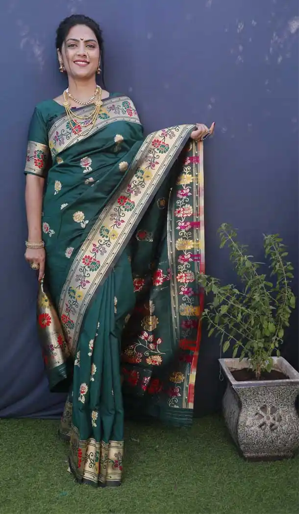 Function Wear Green Color Jacquard Work Paithani Silk Party Wear Saree Blouse -4639156270