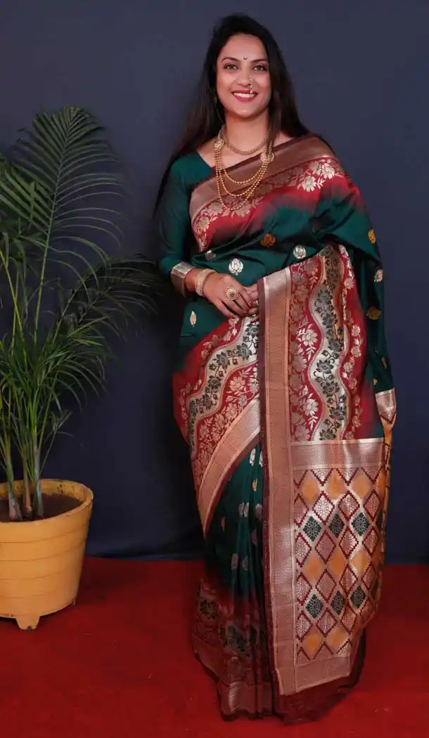 Traditional Wear Dark Green Color Jacquard Work Paithani Silk Saree Blouse -4640156277