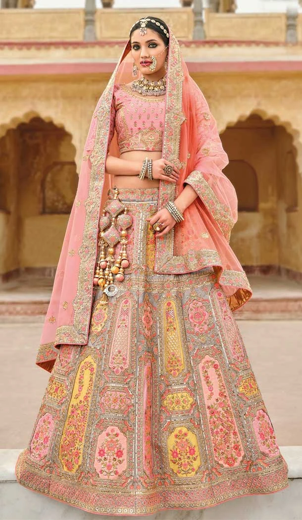 Pink Color Embroidery Work Bridal Wedding Wear Plus Size Lehenga Choli -4645156308