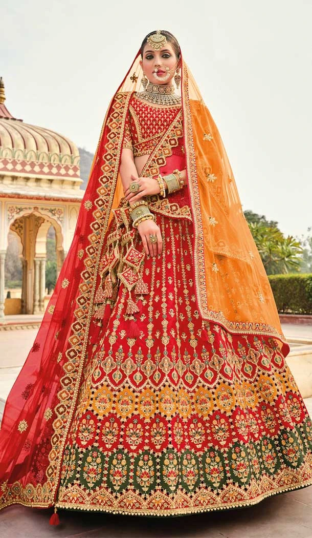 Red Color Embroidery Work Bridal Wedding Wear Plus Size Lehenga Choli -4645156309