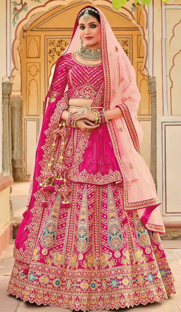Rani Pink Color Embroidery Work Bridal Wedding Wear Plus Size Lehenga Choli -4645156310