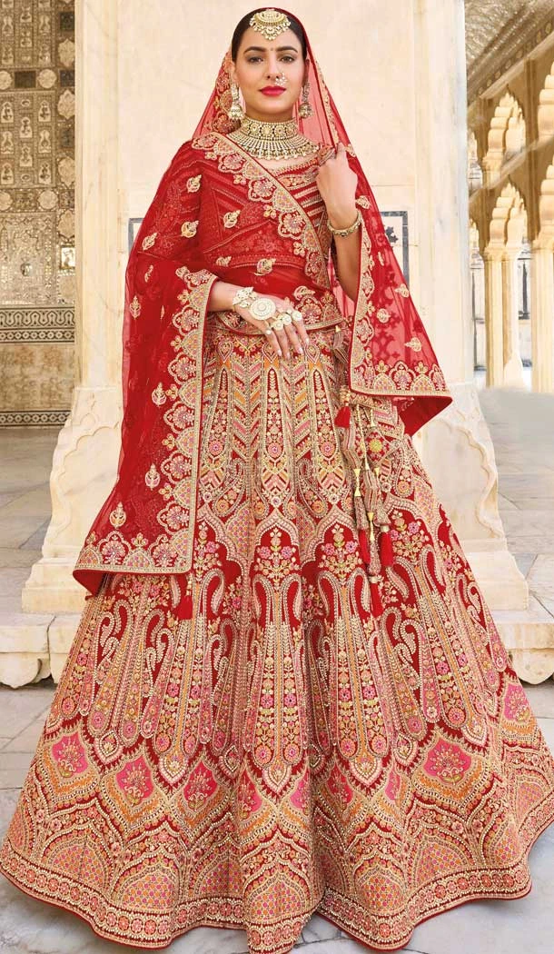Fancy Embroidery Work Red Color Wedding Wear Plus Size Lehenga Choli -4645156312