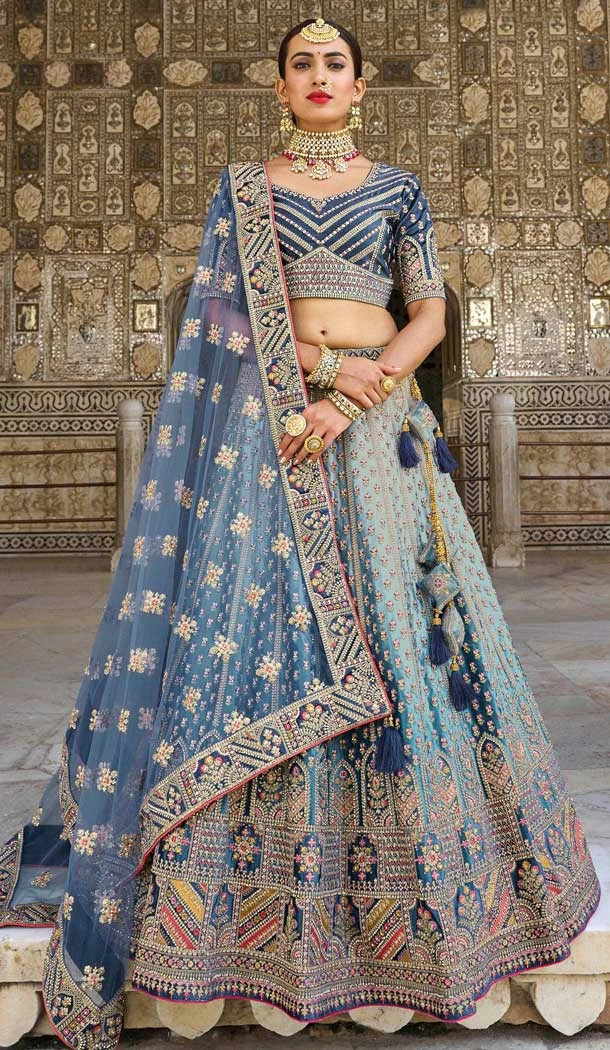 Blue Color Embroidery Work Bridal Wedding Wear Plus Size Lehenga Choli -4645156313