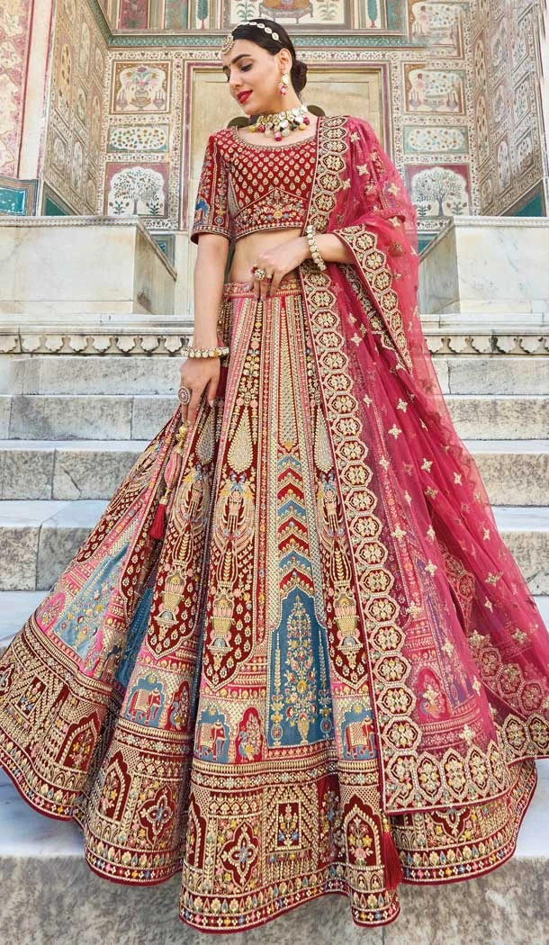 Maroon Color Embroidery Work Bridal Wedding Wear Plus Size Lehenga Choli -4645156314