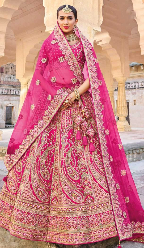 Fancy Pink Color Embroidery Work Wedding Wear Plus Size Lehenga Choli -4645156315