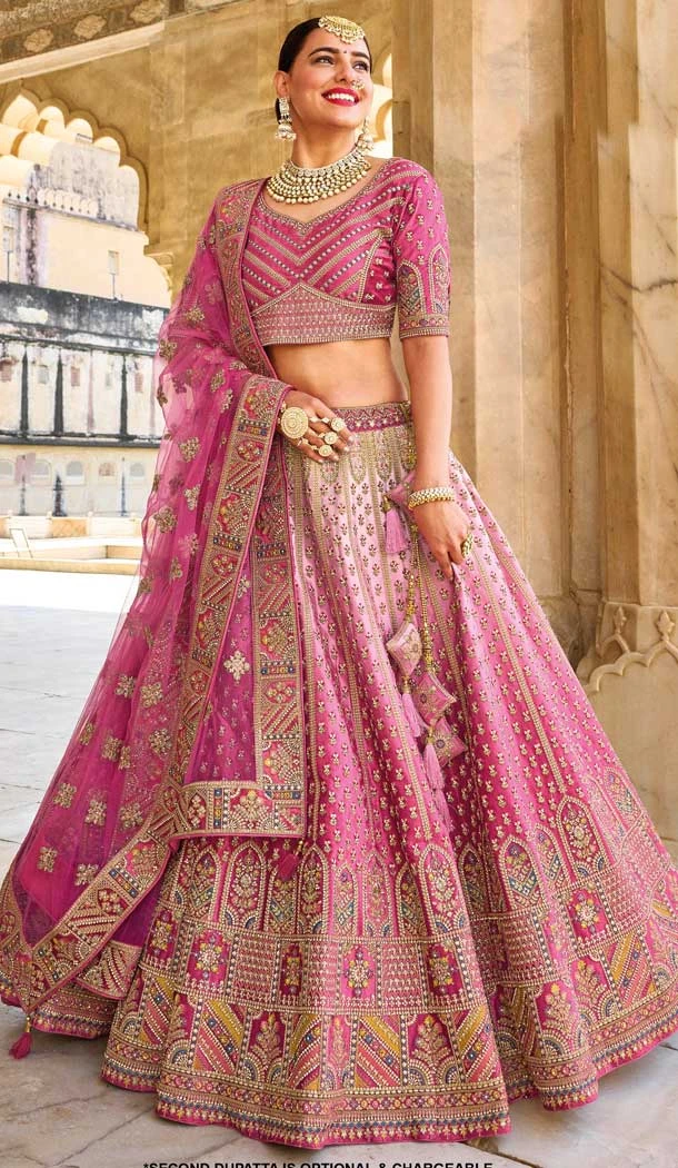 Embroidery Work Pink Color Bridal Wedding Wear Plus Size Lehenga Choli -4645156316