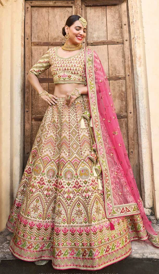 Cream Color Embroidery Work Bridal Wedding Wear Plus Size Lehenga Choli -4645156317