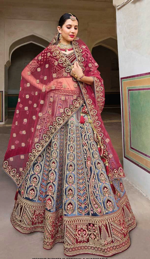 Wedding Wear Blue Color Embroidery Work Fancy Plus Size Lehenga Choli -4645156319