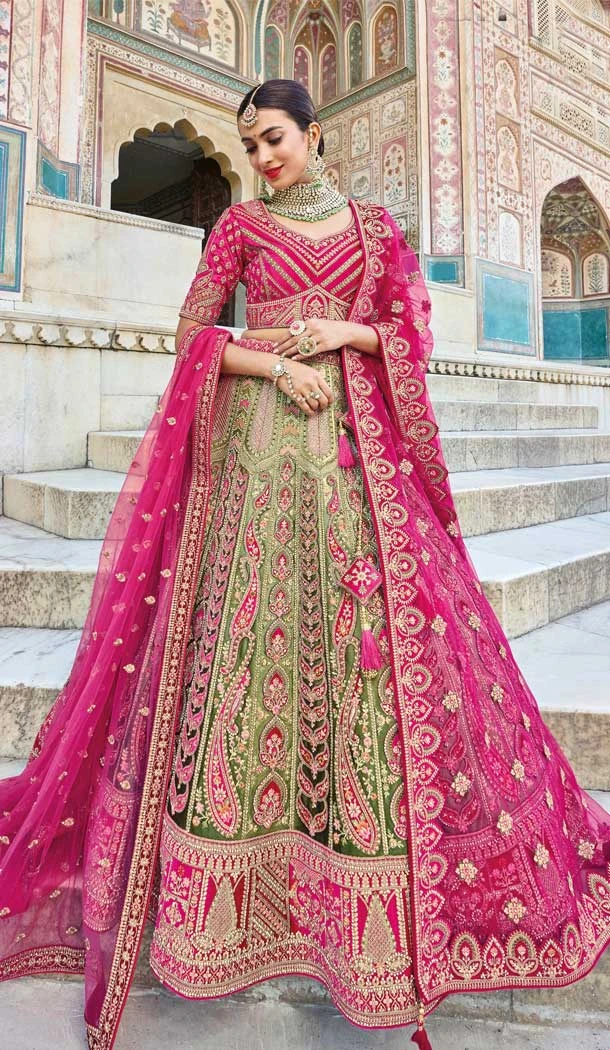 Light Green Color Embroidery Work Bridal Wedding Wear Plus Size Lehenga Choli -4645156320