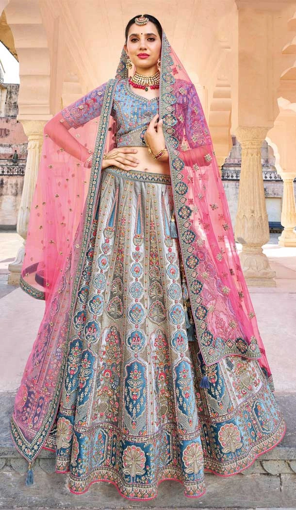 Sky Blue Color Embroidery Work Bridal Wedding Wear Plus Size Lehenga Choli -4645156321